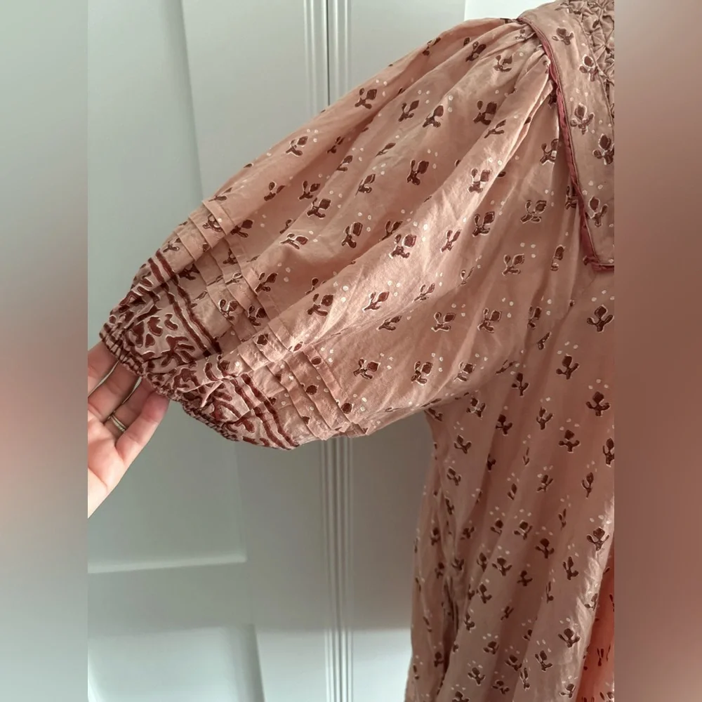 Cleobella Sybil Pink Floral Puff Short Sleeve Lined Babydoll Mini Dress Size L - Picture 7 of 14